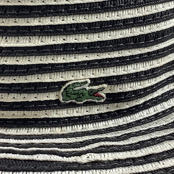 RARE Lacoste Wide Brim Paper Sun Black & Cream Hat Size OSFM EUC main image 10